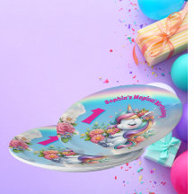 Cute Whimsical Floral Unicorn Girly 1er anniversai