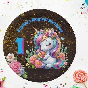 Assiettes En Carton Cute Whimsical Floral Unicorn Girly 1er anniversai