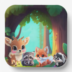 Assiettes En Carton Cute Woodland amis renard skunk raccoon cerf