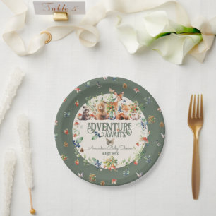 Assiettes En Carton Cute Woodland Animal Adventure Baby shower neutre
