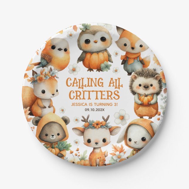 Assiettes En Carton Cute Woodland Animals Festive Autumn Kids Birthday (Devant)