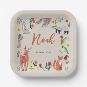 Assiettes En Carton Cute Woodland Animaux Baby shower neutre