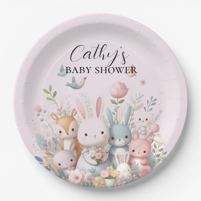 Assiettes En Carton Cute Woodland Animaux Baby shower Plaque de papier (Devant)