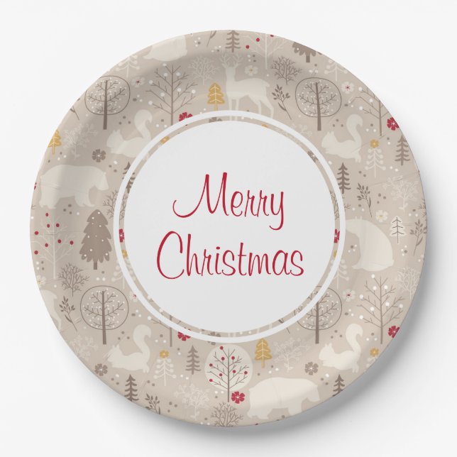 Assiettes En Carton Cute Woodland Animaux Motifs nordiques (Devant)