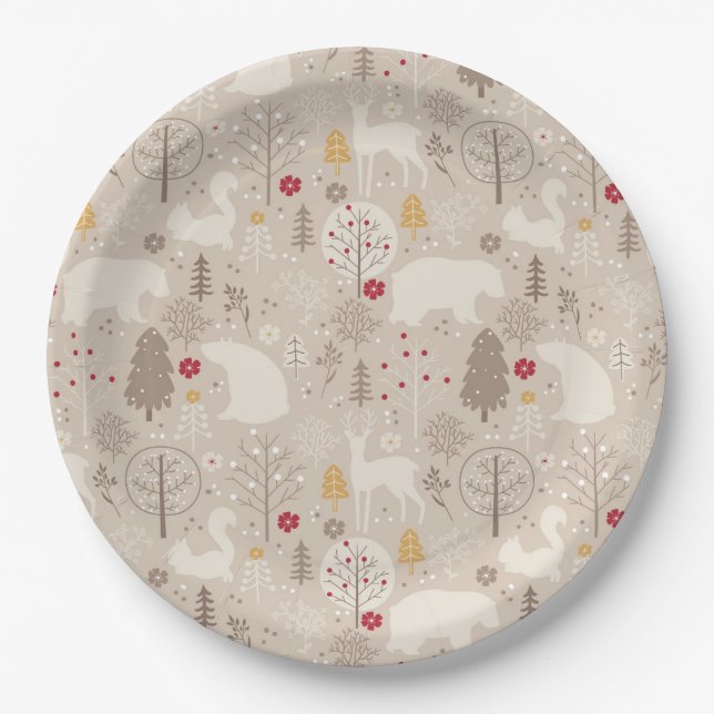 Assiettes En Carton Cute Woodland Animaux Motifs nordiques (Devant)
