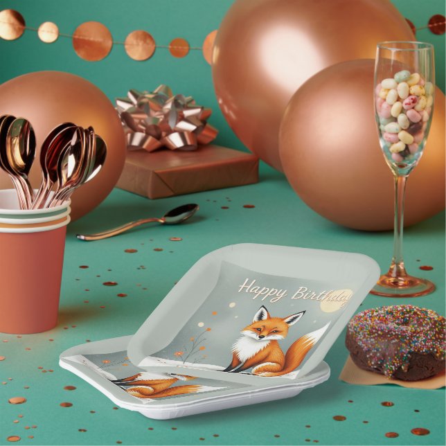Assiettes En Carton Cute Woodland Brown Fox Happy Birthday (Multi)