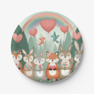 Assiettes En Carton Cute Woodland Creature arc-en-ciel valentine's