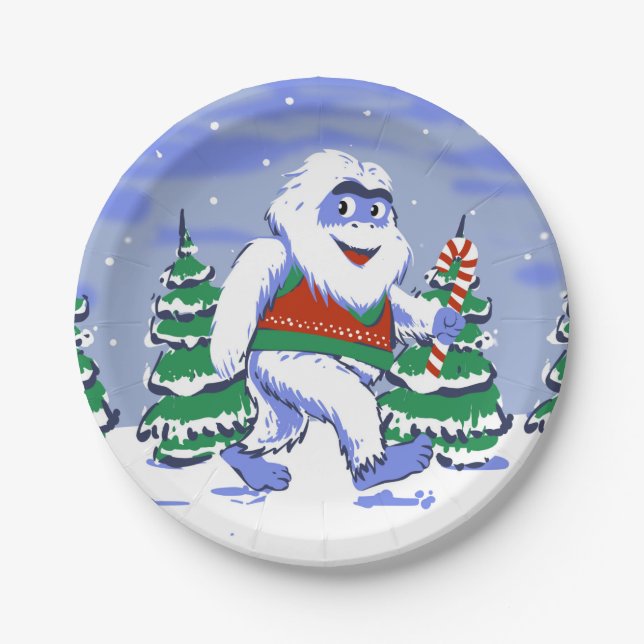 Assiettes En Carton Cute yeti christmas in forest (Devant)