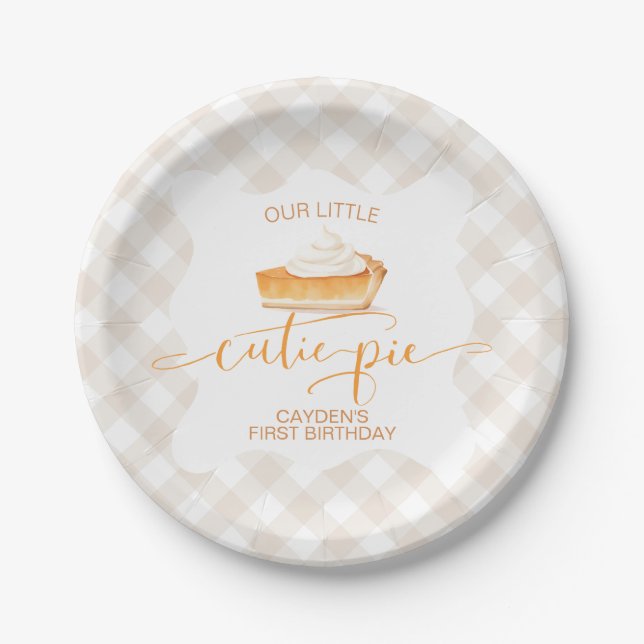 Assiettes En Carton Cutie Pie citrouille pie Chute plaid Premier anniv (Devant)