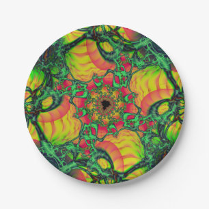 Assiettes En Carton D   Art fractal vert et jaune