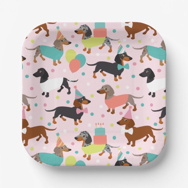 Assiettes En Carton Dachshund Anniversaire Fête Plaques papier (Recto)