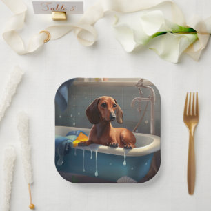 Assiettes En Carton Dachshund Bathtime Fun