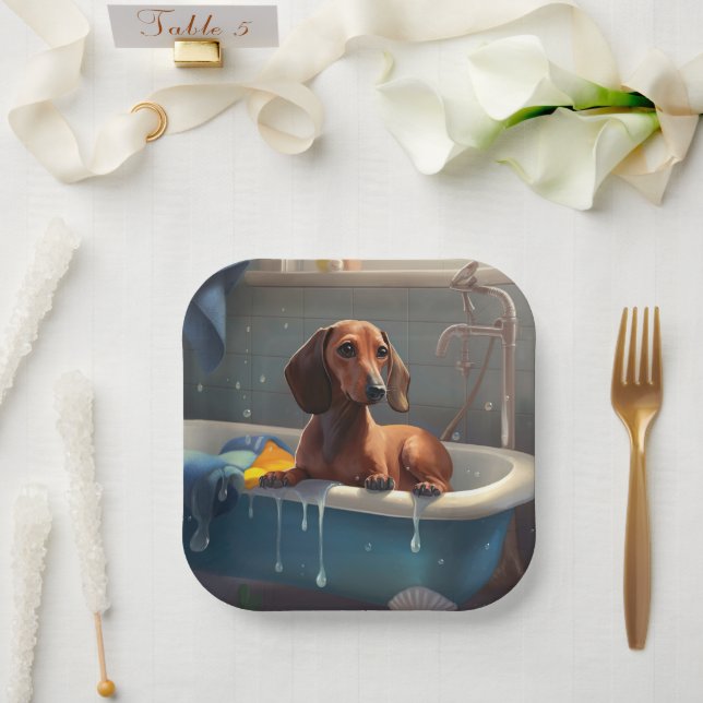 Assiettes En Carton Dachshund Bathtime Fun (Mariage)