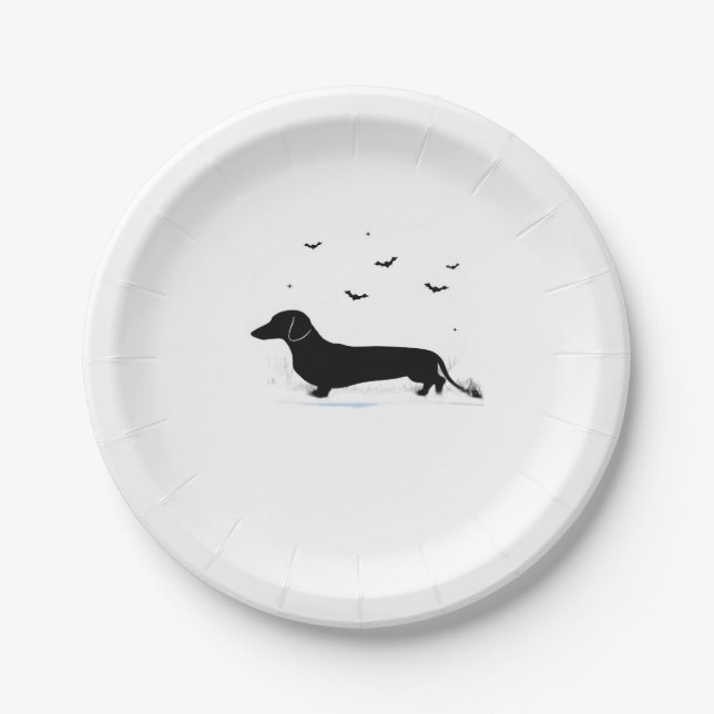 Assiettes En Carton Dachshund Chien � Halloween Lune Silhouette Classi (Devant)