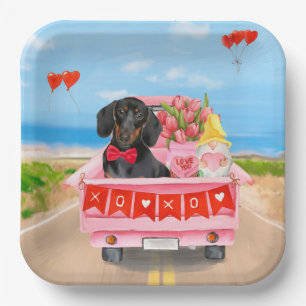 Assiettes En Carton Dachshund Chien Saint-Valentin Coeurs de Camion