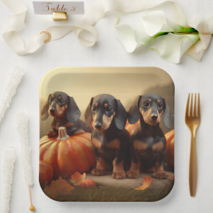Assiettes En Carton Dachshund Chiot Automne Citrouille de plaisir