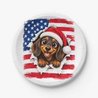 Assiettes En Carton Dachshund de Noël américain