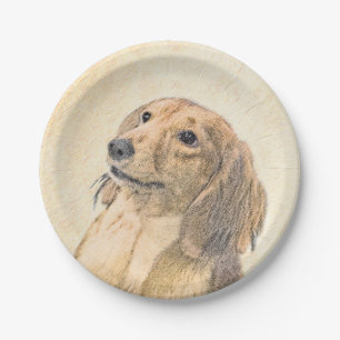 Assiettes En Carton Dachshund (Longhaerien) Peinture - Art Chien origi