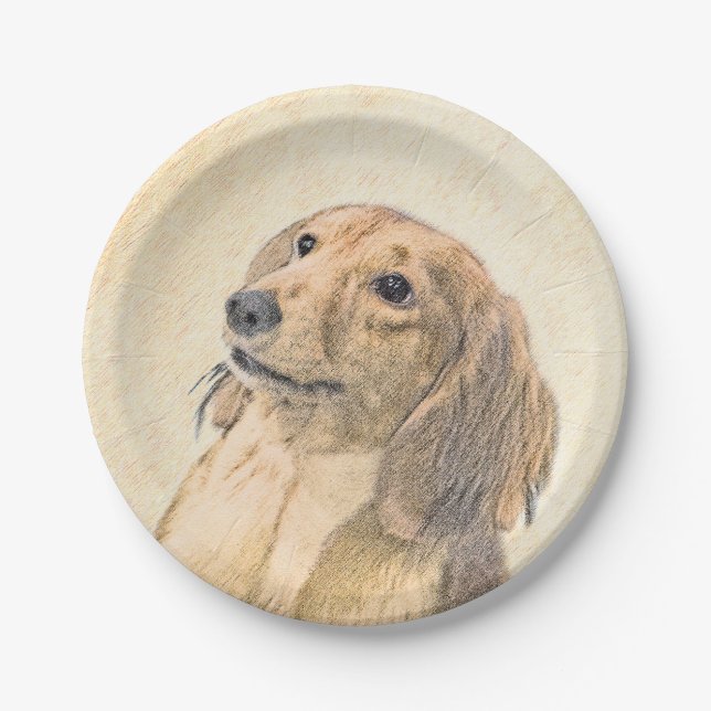 Assiettes En Carton Dachshund (Longhaerien) Peinture - Art Chien origi (Devant)