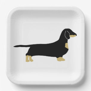 Assiettes En Carton dachshund noir et silhouette tan