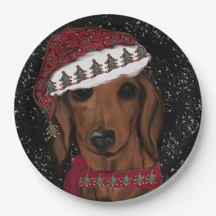 Assiettes En Carton Dachshund rouge 