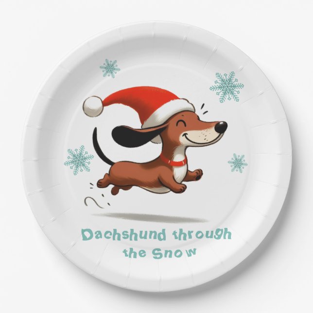 Assiettes En Carton Dachshund through the Snow puppy dog Christmas (Devant)