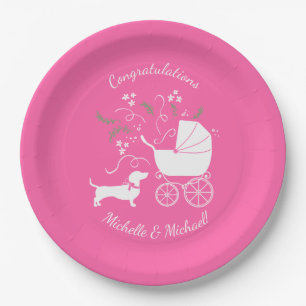 Assiettes En Carton Dachshund Weiner Baby shower de chien French Pink