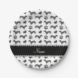 Assiettes En Carton Dachshunds gris de nom personnalisé - pattes de co