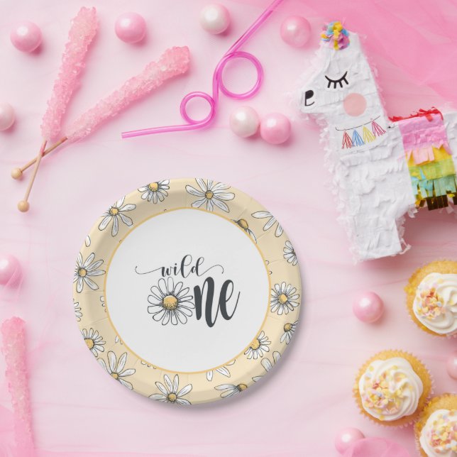 Assiettes En Carton Daisy Anniversaire - Wild One - Jaune (Fête)