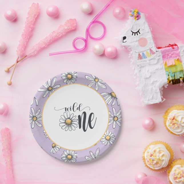 Assiettes En Carton Daisy Anniversaire - Wild One - Purple (Fête)