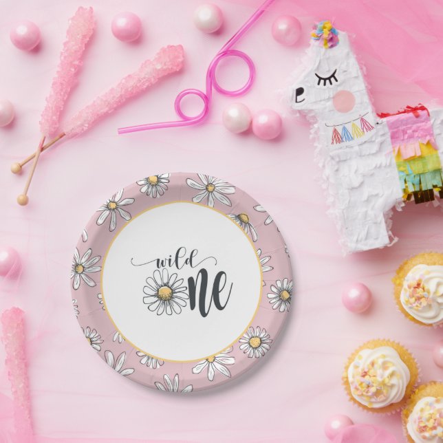 Assiettes En Carton Daisy Anniversaire - Wild One - Rose (Fête)
