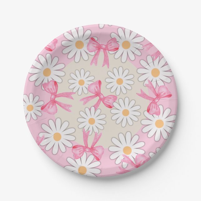 Assiettes En Carton Daisy Flower Bow Paper Plates 7" Round Paper Plate (Devant)
