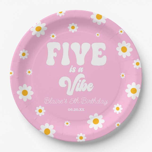 Assiettes En Carton Daisy Flower Five est une Vibe 5e fête d'anniversa (Devant)