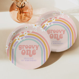 Assiettes En Carton Daisy Super One Pastel arc-en-ciel premier anniver