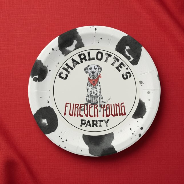 Assiettes En Carton Dalmatie Furever Young 1er anniversaire Pawty (Celebrate your headliner's special day with this Dalmatian Furever Young 1st Birthday Pawty Plate!)