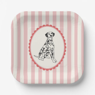 Assiettes En Carton Dalmatie rose, rouge et noire et rayures