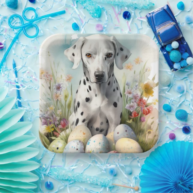 Assiettes En Carton Dalmatien avec oeufs de Pâques (Fête)