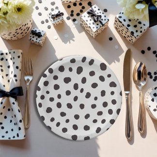 Assiettes En Carton Dalmatien Chic Minimaliste et Neutre 