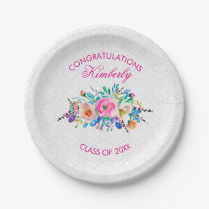 Assiettes En Carton Damas Blanches Et Bouquet- Graduations