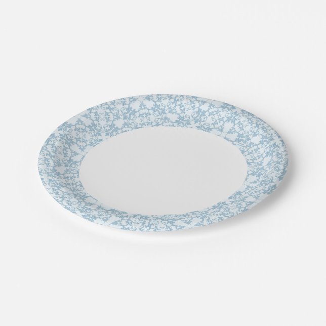 Assiettes En Carton Damas bleu pâle (Angle)