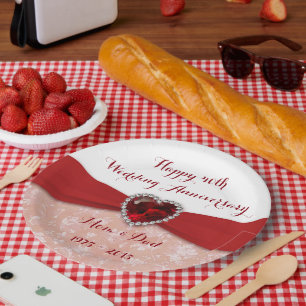 Assiettes En Carton Damask 40e anniversaire Mariage Plaque papier