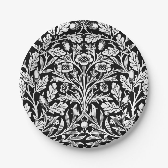Assiettes En Carton Damassé florale de Nouveau d'art, noire et blanche (Devant)