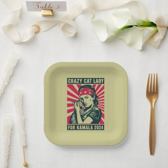 Assiettes En Carton Dame Du Chat Fou Pour Kamala 2024 (Mariage)