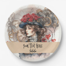 Dame en rouge Valentine Kiss steampunk aquarelle