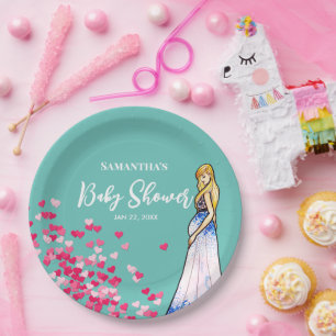 Assiettes En Carton Dame enceinte baby shower dans les coeurs longs