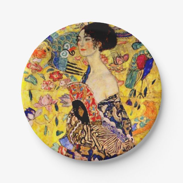 Assiettes En Carton Dame Gustav Klimt avec ventilateur (Devant)