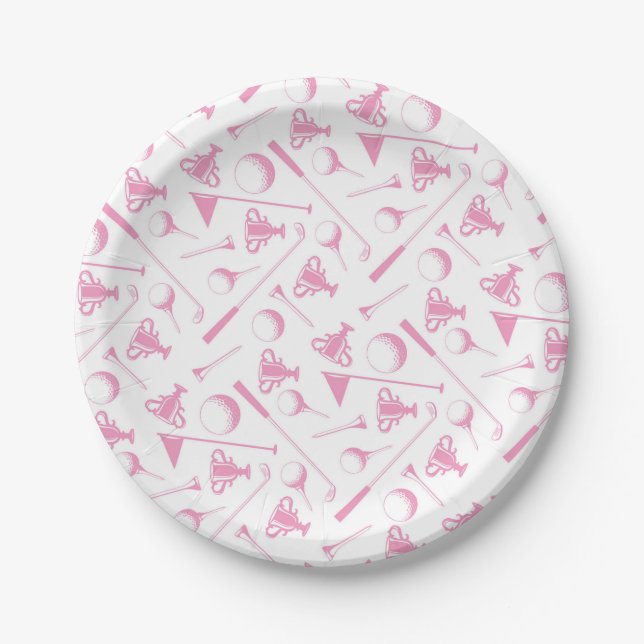 Assiettes En Carton Dames Golf Motif rose blanc Preppy Golf (Devant)