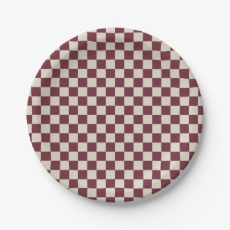 Assiettes En Carton Damier bordeaux et beige
