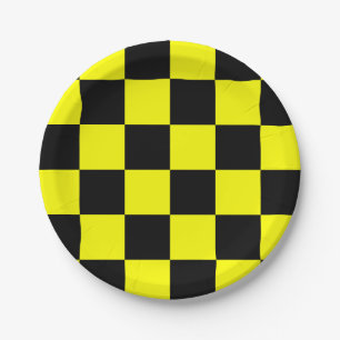 Assiettes En Carton Damier noir et jaune