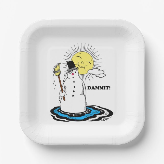 Assiettes En Carton "DAMMIT" Fondre Plaques de papier Snowman drôle (Recto)